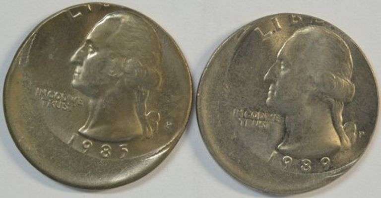 2 GEM BU DRAMATIC OFF-CENTER 1985 & 1989 Washington Quarter ERRORS