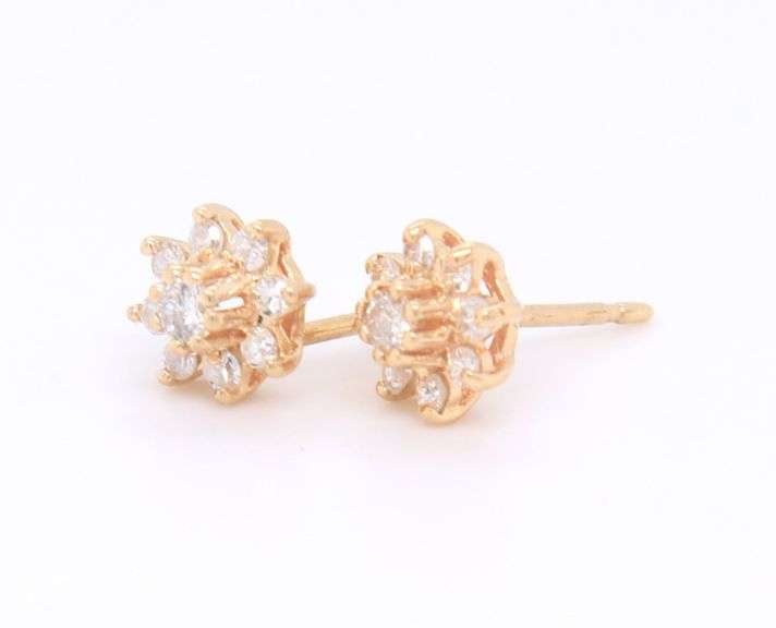 Sparkling Yellow Gold Small Diamond Cluster Earrings