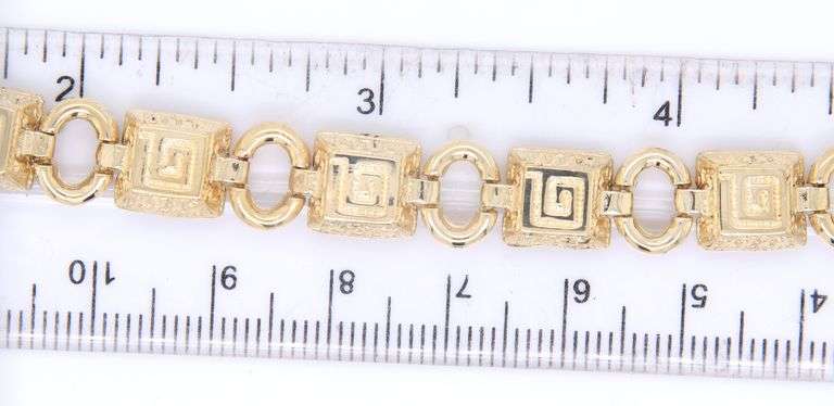 Incredible Square Greek Key Link Station Bracelet in Yellow Gold