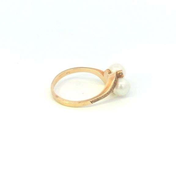 10K Yellow Gold 6.3mm Pearl Diamond Vintage Bypass Ring