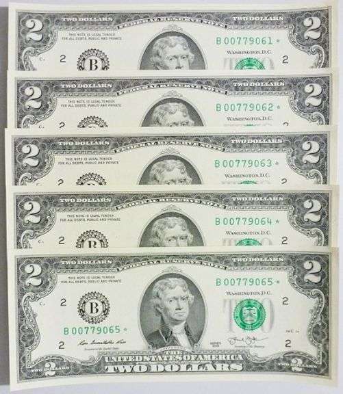 (5) Superb Crisp 2013 $2 Star Notes New York-Consecutive!