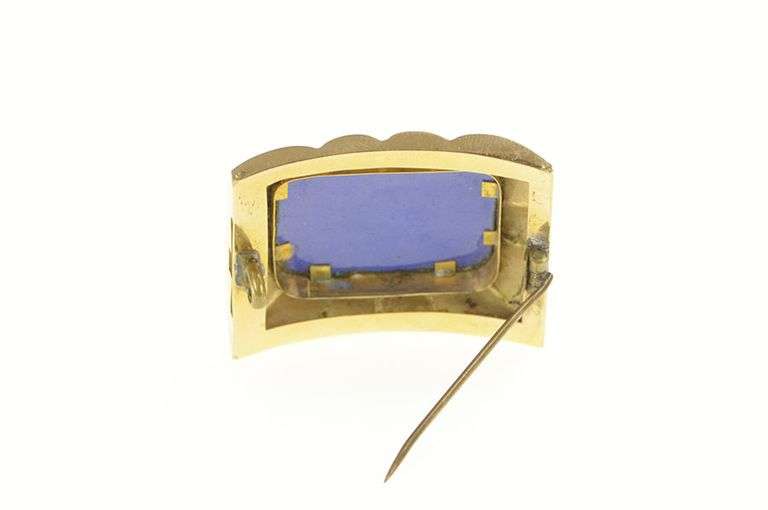 14K Yellow Gold Victorian Mount Valley Hand Painted Enamel Pin/Brooch