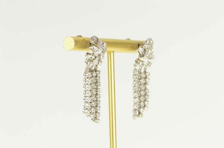 Platinum 1.25 Ctw 1950's Diamond Fringe Tassel Dangle Earrings