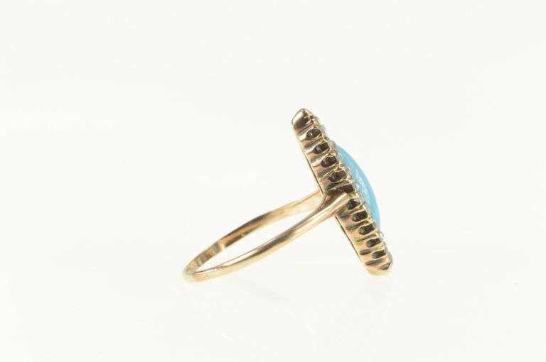 10K Yellow Gold Victorian Marquise Turquoise Rose Diamond Ring