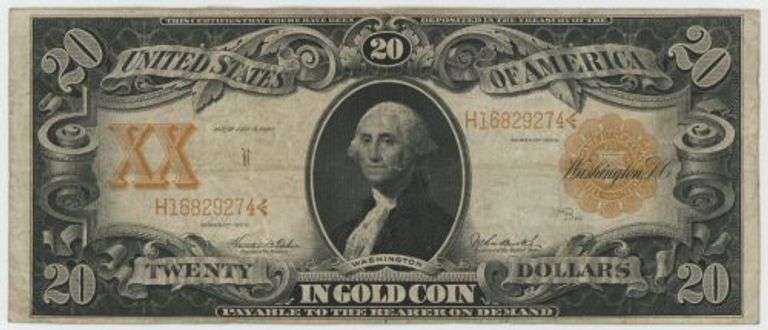 Scarce and attractive 1906 Series Large Size $20 Gold Certificate