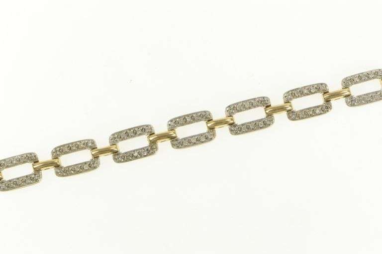 14K Yellow Gold 0.75 Ctw Diamond Chain Link Squared Tennis Bracelet