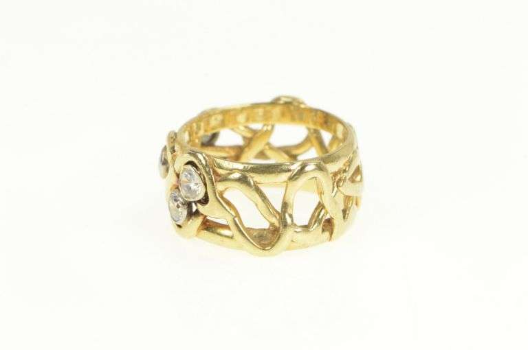 14K Yellow Gold Diamond & Cubic Zirconia Artisan Vine Band Ring