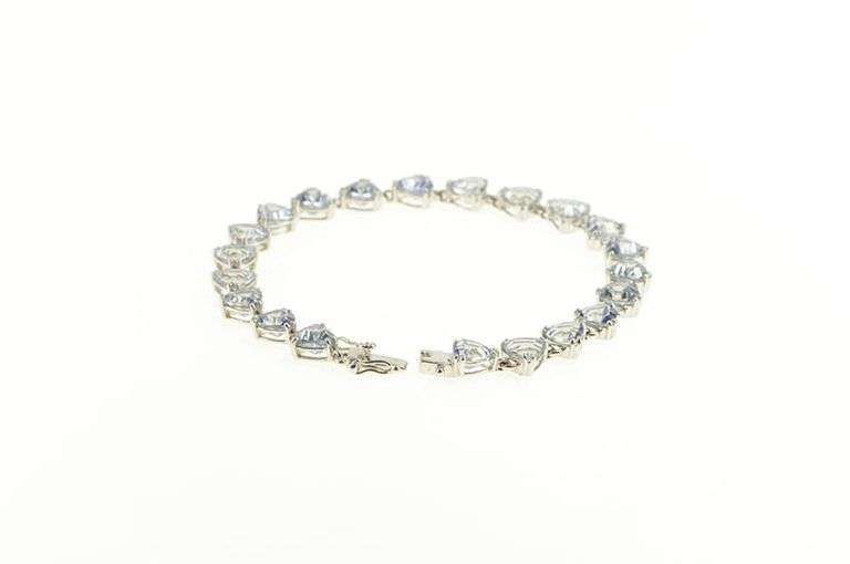 14K White Gold Trillion Syn. Tanzanite Statement Chain Bracelet