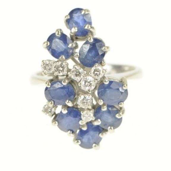 14K White Gold 1.88 Ctw Natural Sapphire VVS Diamond Cocktail Ring