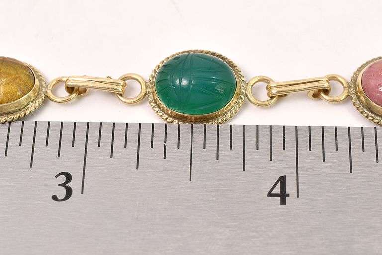 Exquisite 14K Yellow Gold Multi-Stone Scarab Bracelet