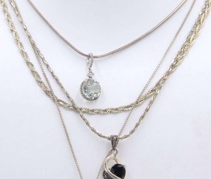 Group Lot of 4 Vintage 925 Sterling Silver Necklaces