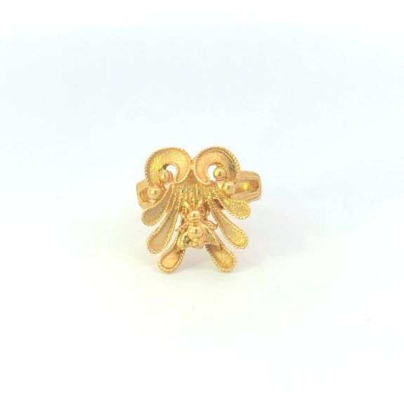 18K Yellow Gold Elaborate Honey Bee Flower Statement Ring