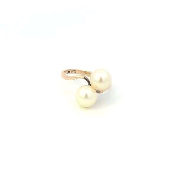 10K Yellow Gold 7.2mm Pearl Retro Ornate Bypass Ring