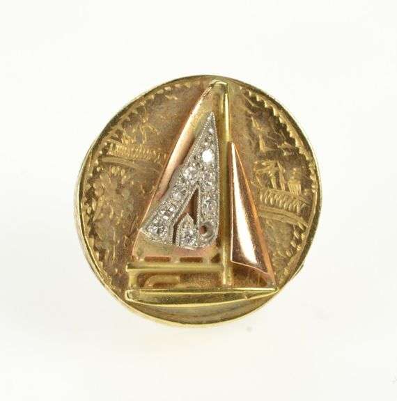 14K Yellow Gold Diamond Sail Boat Victorian Slide Bracelet Charm