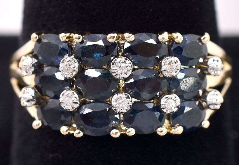 Ravishing Yellow Gold Blue Sapphire and Diamond Ring