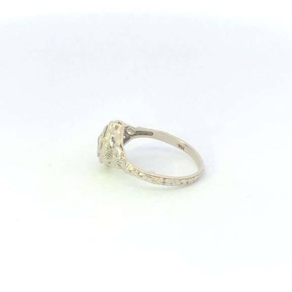 18K White Gold Diamond Art Deco Promise Vintage Filigree Ring