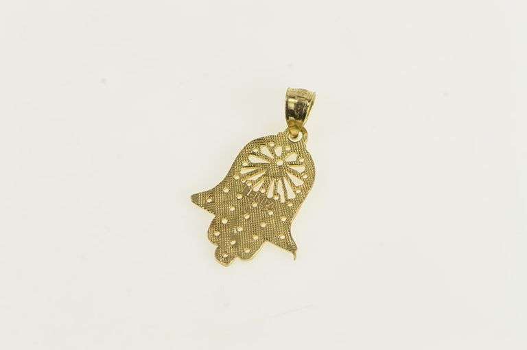 14K Yellow Gold Ornate Filigree Hamsa Protection Symbol Charm/Pendant