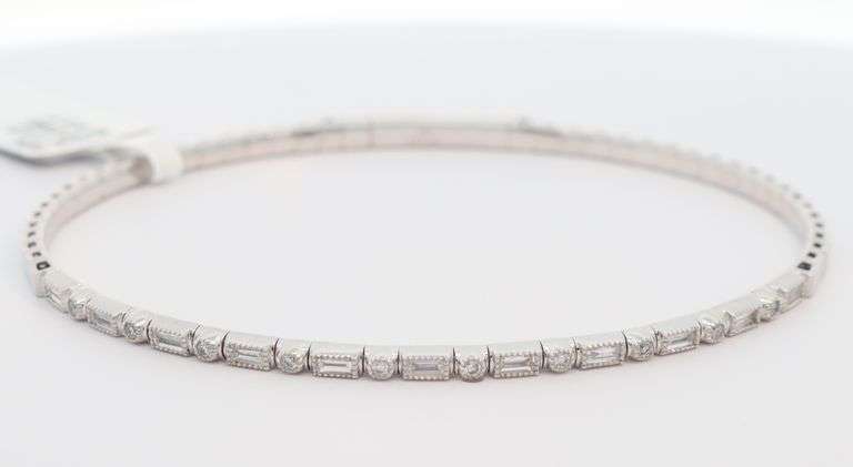 New 0.42ctw Baguette and Round Diamond Flex Bangle Bracelet in 18K