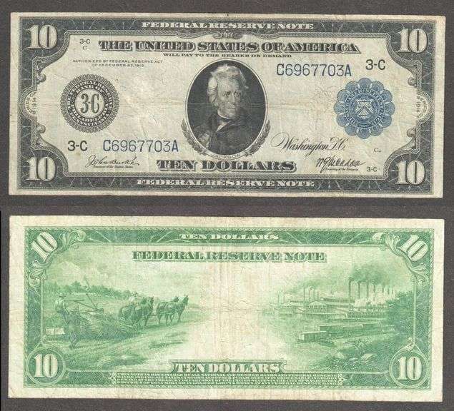 $10 1914 Fr.912 FRN Blue Seal and Serial numbers from the Philadelphia =Fine+