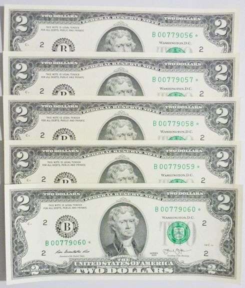 (5) Superb Crisp 2013 $2 Star Notes New York-Consecutive!