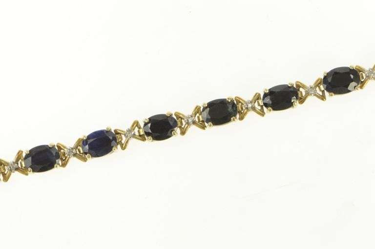 10K Yellow Gold 11.27 Ctw Natural Sapphire Diamond Tennis Bracelet
