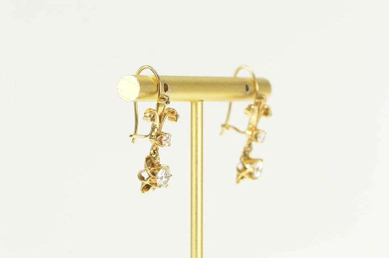 14K Yellow Gold 1.10 Ctw 1950's Diamond Gypsy Dangle Earrings