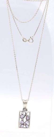 Vintage 925 Sterling Silver Opal Flower Style Pendant on Chain Necklace