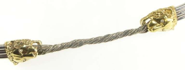 Sterling Silver Two Tone Lion Chain Fringe CZ Tassel Collar Necklace