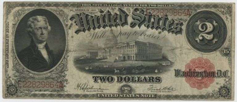 Nice circulated 1917 Series Large Size $2 Legal Tender Note