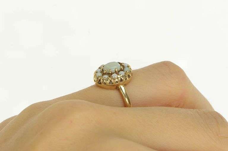 14K Yellow Gold 1940's Natural Opal Halo Retro Cocktail Ring