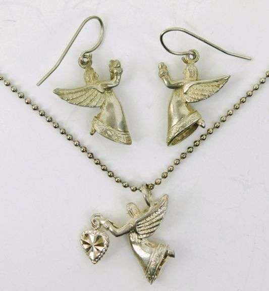 Vintage Sterling Christmas Angel Necklace & Earrings
