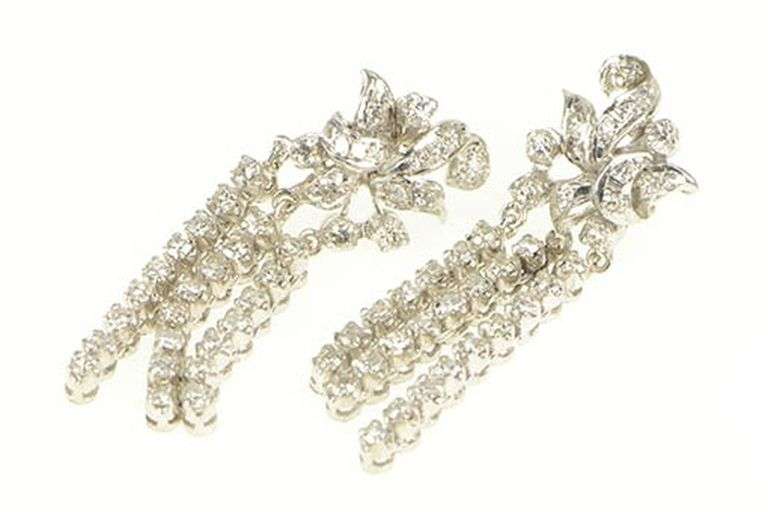 Platinum 1.25 Ctw 1950's Diamond Fringe Tassel Dangle Earrings