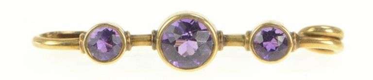 14K Yellow Gold Victorian Amethyst Inset Bar Antique Stick Pin