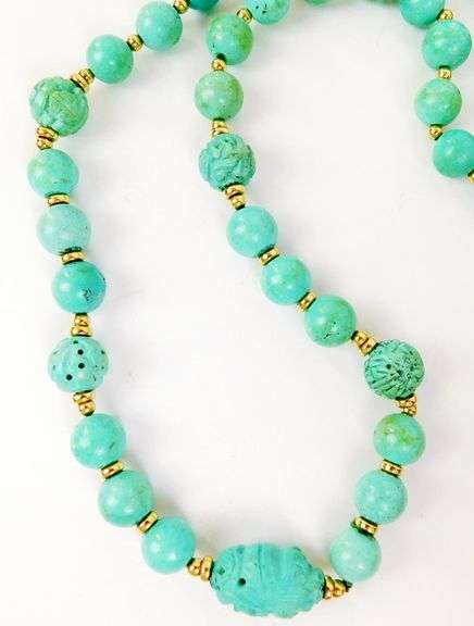 Vintage Turquoise & Gold Rondelle Necklace