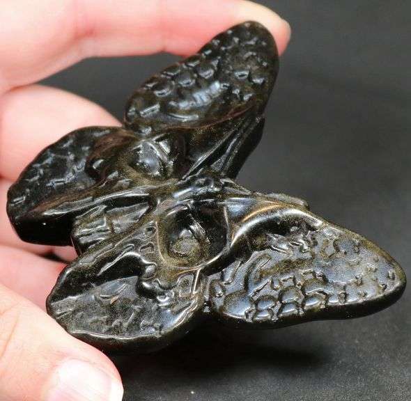 Scary 285ct Obsidian Skull Butterfly Carving