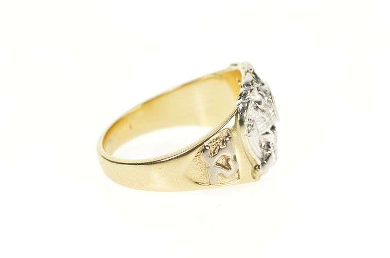 10K Yellow Gold Ornate Diamond Men's Masonic Eagle Ring
