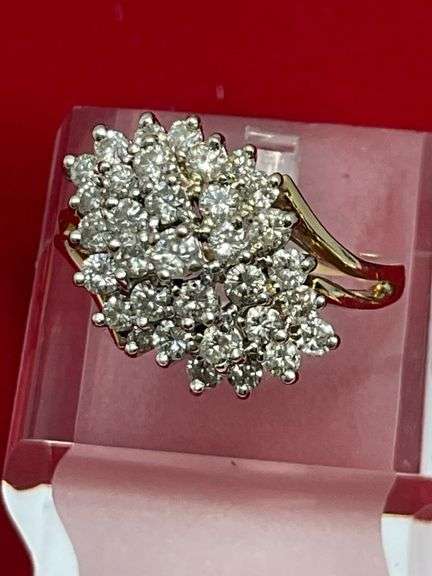 CERTIFIED 14K GOLD AND DIAMOND COCKTAIL RING