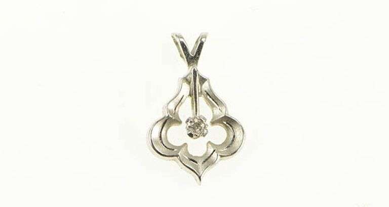 Sterling Silver Diamond Retro Ornate Damask Charm/Pendant