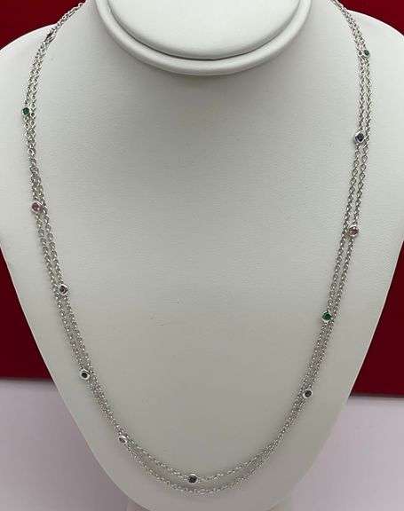 BRAND NEW 18K WHITE GOLD STATION NECKLACE
