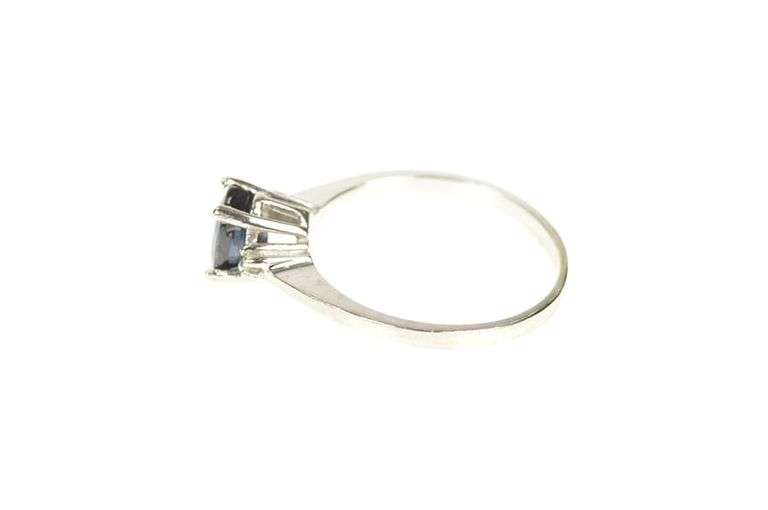 10K White Gold Oval Sapphire Diamond Accent Engagement Ring