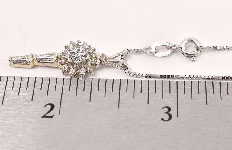 Absolutely Beautiful 14K White Gold Approx. 1.24CTW Diamond Pendant Necklace