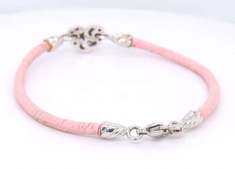 Fantastic Pave Diamond Heart Shaped Charm with Pink Leather Strap