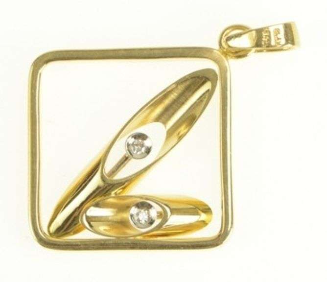 18K Yellow Gold Diamond Abstract Geometric Square Statement Pendant