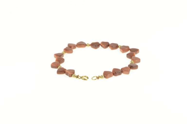 Gold Filled Carved Goldstone Heart Retro Chain Bracelet