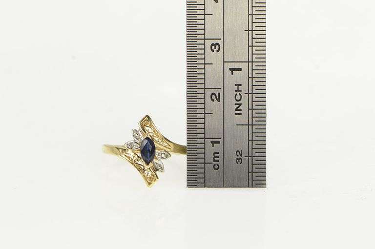 10K Yellow Gold Marquise Sapphire Diamond Bypass Ring