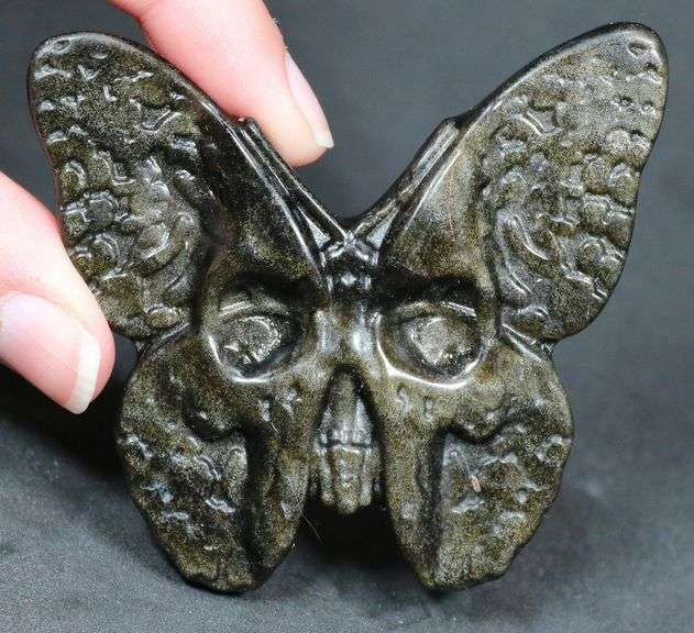 Scary 285ct Obsidian Skull Butterfly Carving