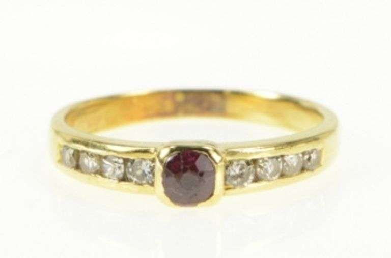 14K Yellow Gold Ruby Diamond Channel Accent Engagement Ring