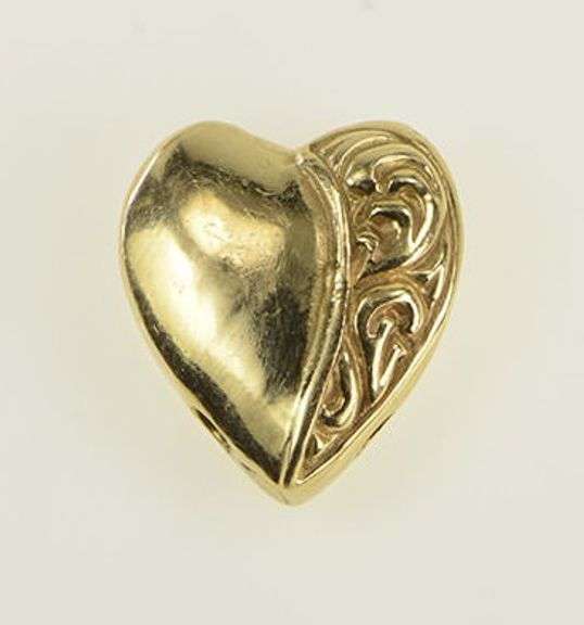 14K Yellow Gold Scroll Heart Victorian Slide Bracelet Charm/Pendant