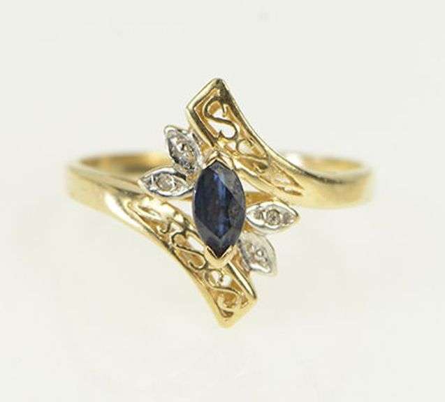 10K Yellow Gold Marquise Sapphire Diamond Bypass Ring