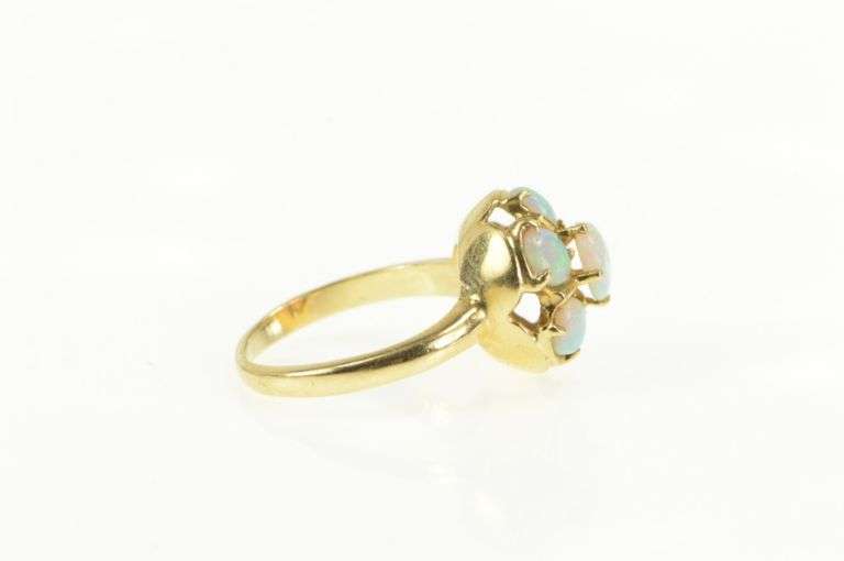 14K Yellow Gold Natural Opal Flower Cluster Cocktail Ring